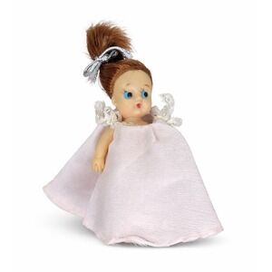 Vintage Mini Plastic Doll Brown Ponytail Blue Eyes White Dress 6in Toy Figure